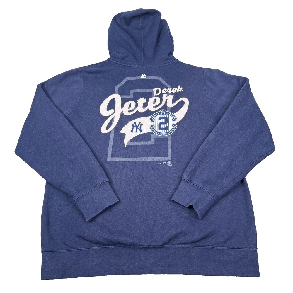 New York Yankees Hoodie Womens XL Derek Jeter #2 Majestic Full Zip MLB Navy Blue